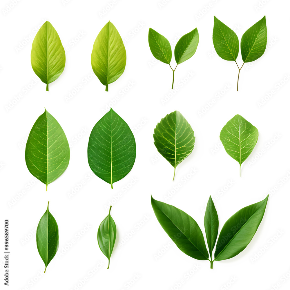  top view lay flat Green leaf on transparent background 