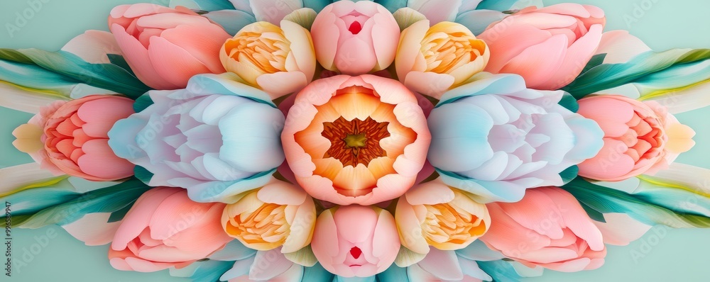 Beautiful arrangement of colorful tulips on a soft background. Beautiful arrangement of colorful tulips on a soft background.