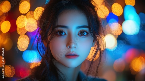 Beautiful Woman with Bokeh Lights