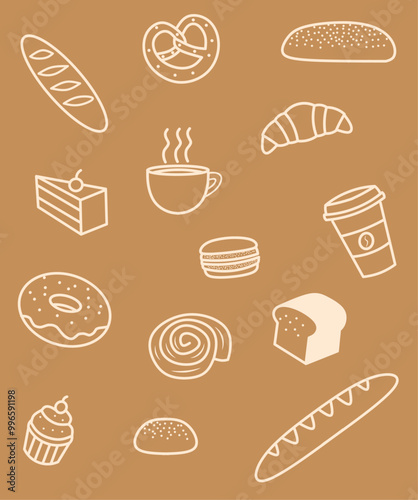 set of bread and coffee icons 