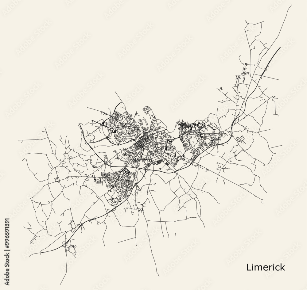 Obraz premium Vector city road map Limerick, Ireland.