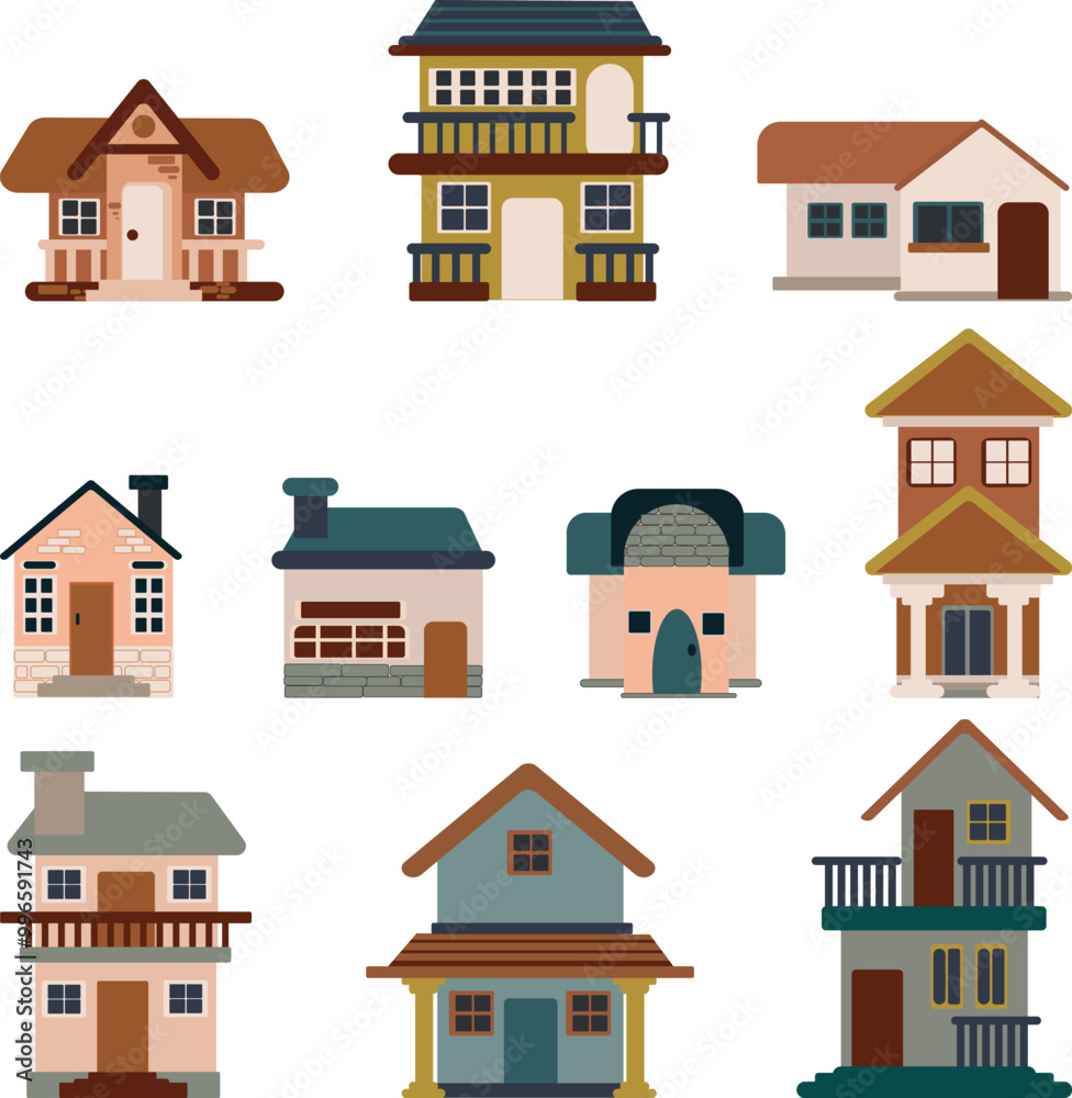 Fototapeta premium Residential Houses Illustration Set Collection