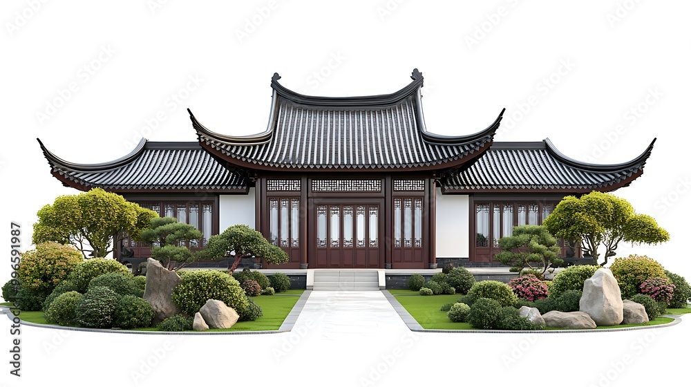 Traditional Chinese House with a Serene Garden Traditional Chinese House with a Serene Garden
