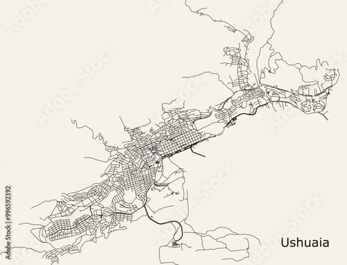 City road map of Ushuaia, Tierra del Fuego Province, Argentina