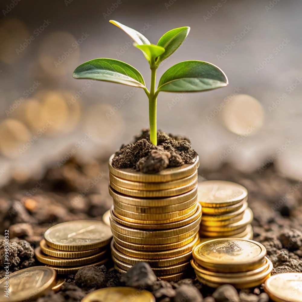 Financial growth a stack of coins with plant generative ai Financial growth a stack of coins with plant generative ai