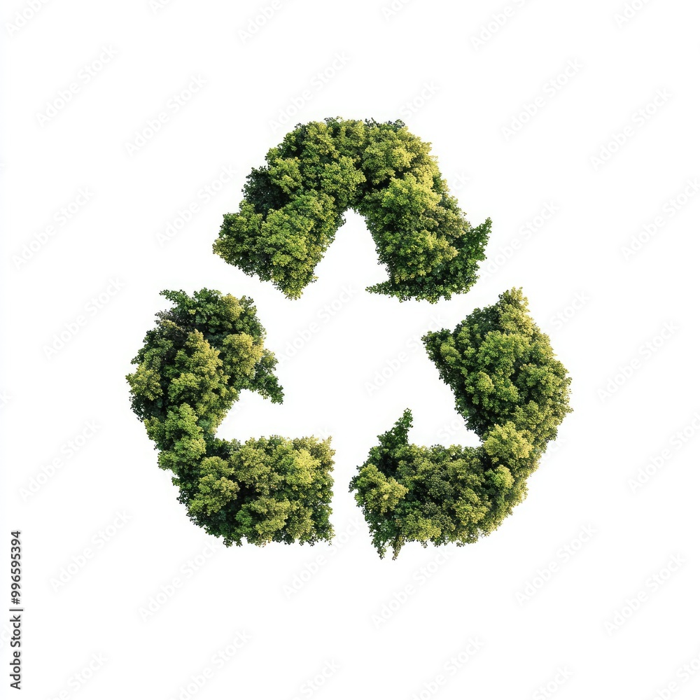 A vibrant green recycling symbol made of trees, representing sustainability and environmental awareness. A vibrant green recycling symbol made of trees, representing sustainability and environmental awareness.