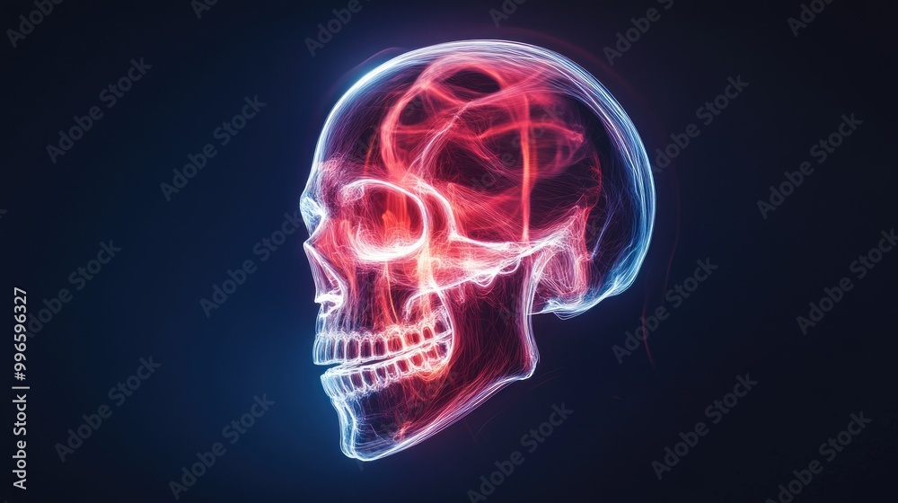 A vibrant illustration of a human skull, showcasing intricate details with neon-like colors against a dark background. A vibrant illustration of a human skull, showcasing intricate details with neon-like colors against a dark background.