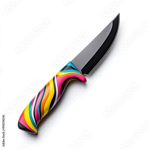 A vibrant kitchen knife with a colorful handle, perfect for culinary tasks and adding flair to your kitchenware. photo