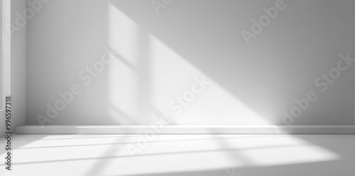 Minimalist White Room with Window Light and Shelf