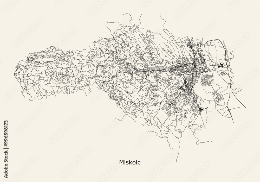 Obraz premium City road map of Miskolc, Hungary