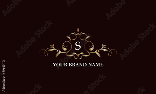 Calligraphic elegant ornament with initial letter S. Business sign, identity monogram for company brand, emblem for restaurant, royalty, boutique, cafe, hotel, heraldic, jewelry, fashion. photo