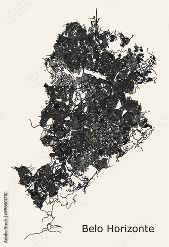 City road map of Belo Horizonte, State of Minas Gerais, Brazil