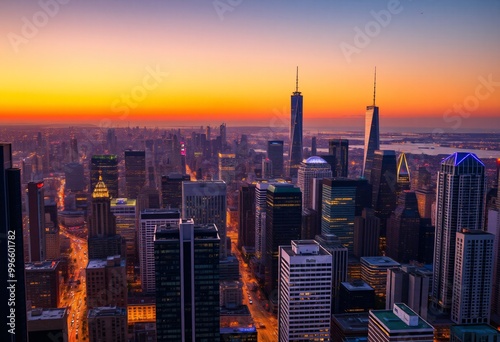 Urban skyline at dusk