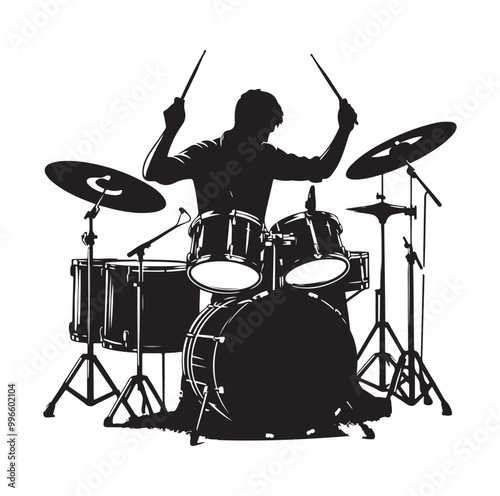 Drummer Silhouette, Vector Illustration
