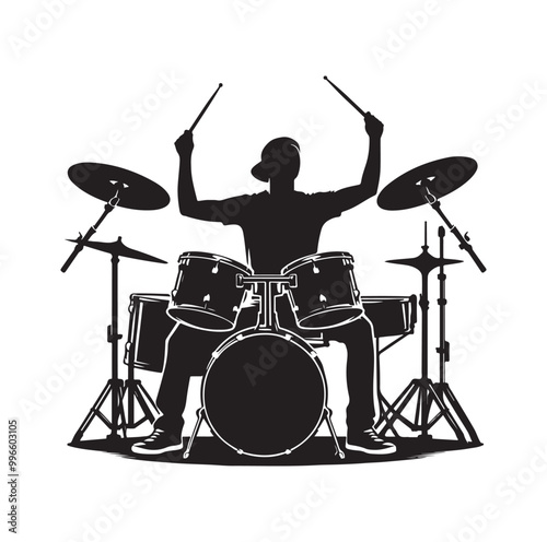 Drummer Silhouette, Vector Illustration