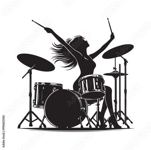Drummer Silhouette, Vector Illustration