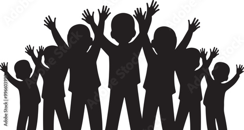 Arms raised group of children men and women with heart in hand charity donation and volunteer work