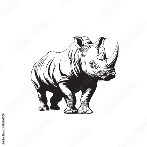 Silhouette vector illustration of standing rhinoceros Rhino view for logo Rhino Vector illustration