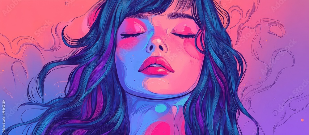 Surreal girl illustrated in a 2d style Artistic portrait design suitable for cards posters banners apparel prints pins badges and patches