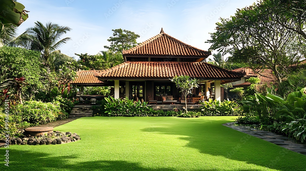 Traditional Asian House with a Lush Garden Traditional Asian House with a Lush Garden
