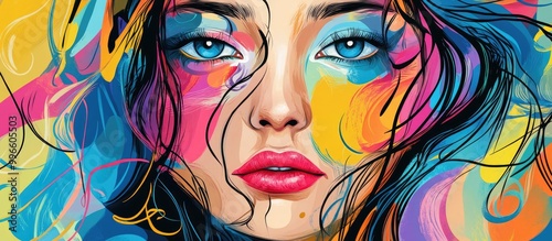 Portrait of a girl or woman featuring surreal abstract doodle style faces with vibrant colors and shapes Hand drawn female character illustration