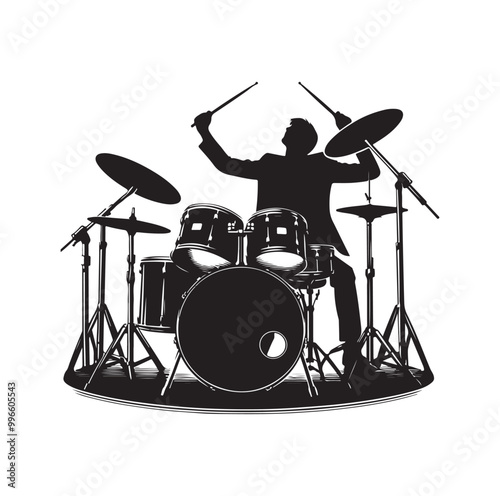 Drummer Silhouette, Vector Illustration