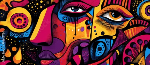 Contemporary abstract 2d artwork featuring a pop art style and vivid colors