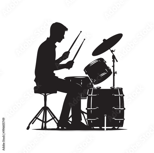 Drummer Silhouette, Vector Illustration