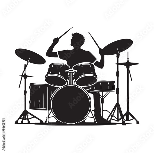 Drummer Silhouette, Vector Illustration