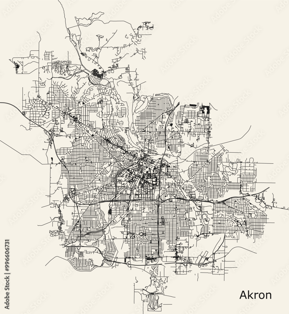 Fototapeta premium City road map of Akron, Ohio, USA