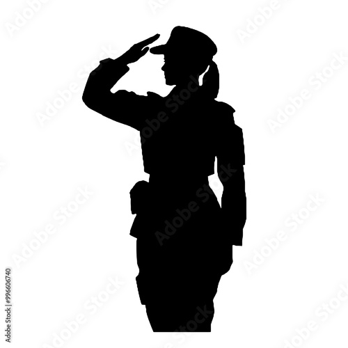 Female Army Soldier Salute Silhouette Isolated on White Background – Vector Illustration