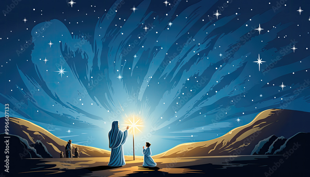 Naklejka premium Nativity Scene With Comet Star