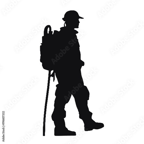 Silhouette of a Firefighter Ready for Action Isolated on White Background – Vector Design