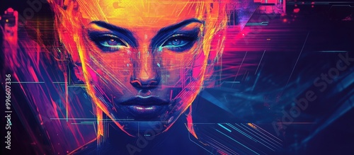 Abstract modern portrait of a stunning woman in a futuristic cyber theme