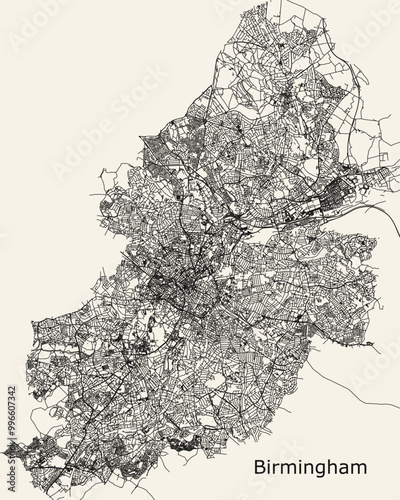 Vector city road map of Birmingham, United Kingdom