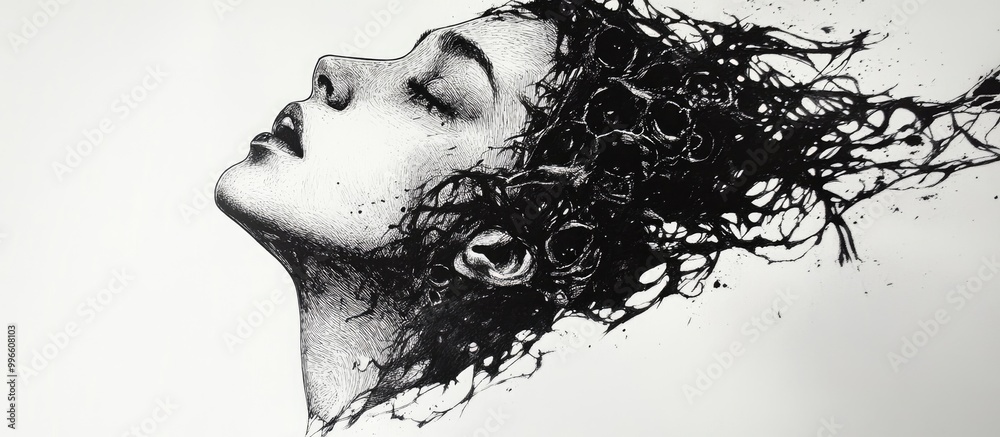 Ink pen drawing on white paper