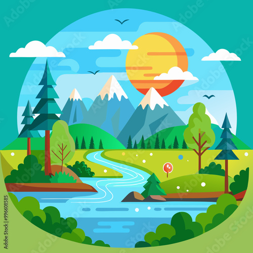 nature-landscape color vector illustration