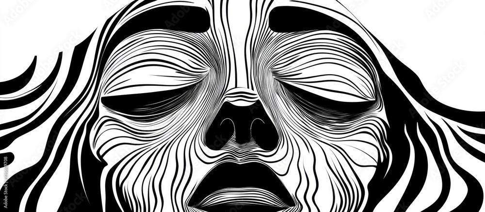 Cartoon inspired surreal face illustrated with bold black lines Cartoon inspired surreal face illustrated with bold black lines