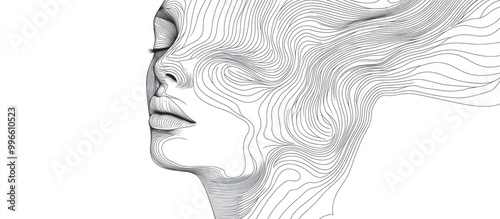 Surreal abstract face in a hand drawn line art style embodying modern minimalist aesthetics and refined contours