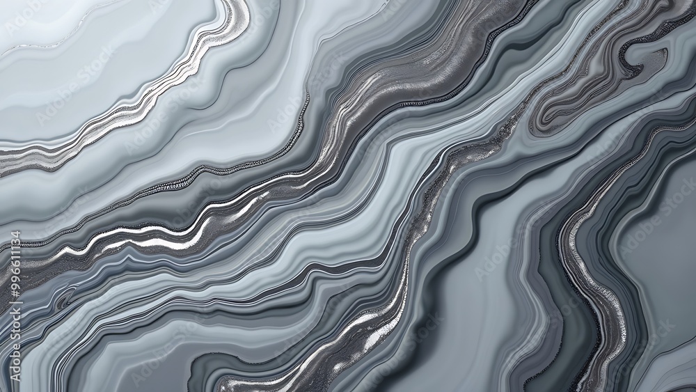 Cool grey and silver liquid marble offers a sleek, modern look. The fluid, metallic swirls bring a refined and elegant aesthetic, perfect for contemporary, minimalistic designs.