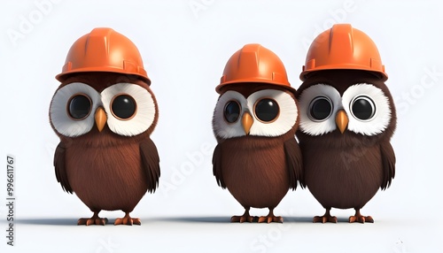 Owls in Hard Hats on a Clean Background photo