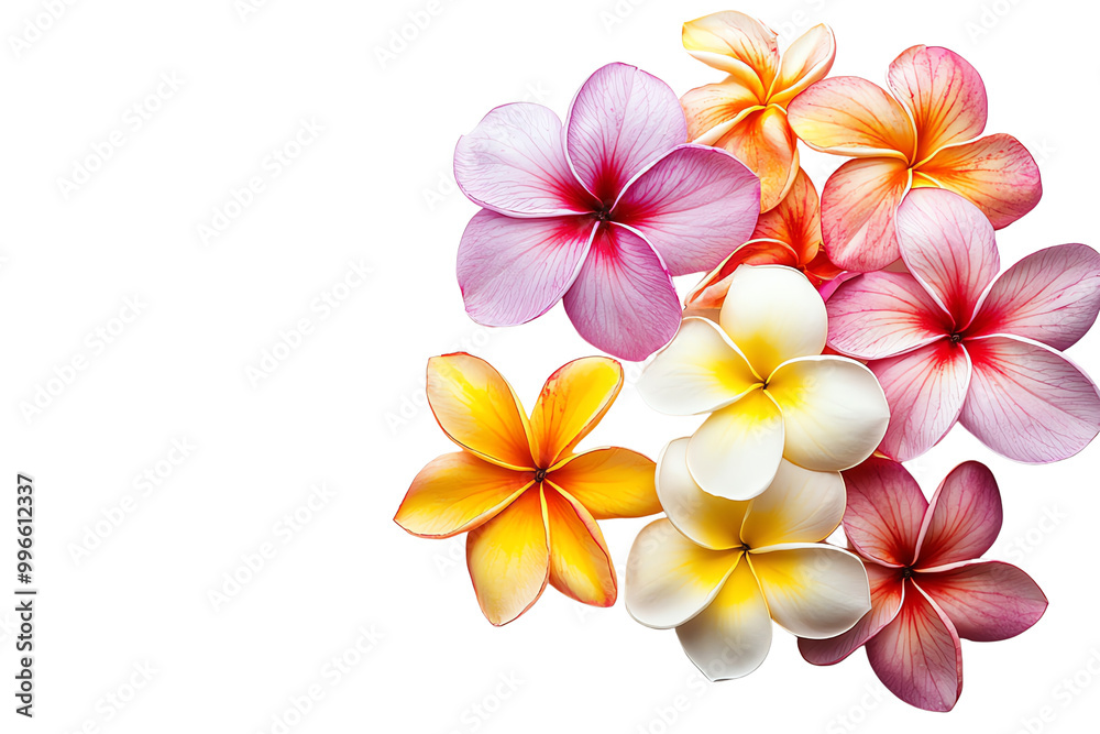 Beautiful Pink and Yellow Plumeria Flower with Green Leaf - Vibrant Tropical Bloom Photography Isolated on White Background for Floral and Botanical Design Beautiful Pink and Yellow Plumeria Flower with Green Leaf - Vibrant Tropical Bloom Photography Isolated on White Background for Floral and Botanical Design