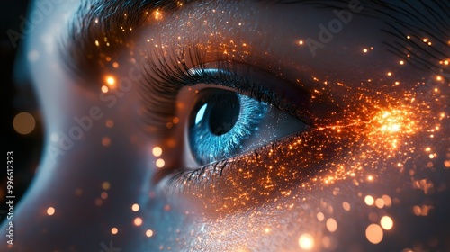 Close Up of a Blue Eye with Sparkling Glitter