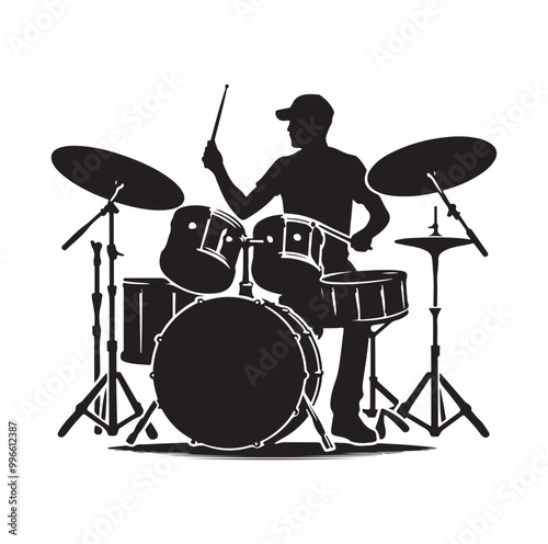Drummer Silhouette, Vector Illustration