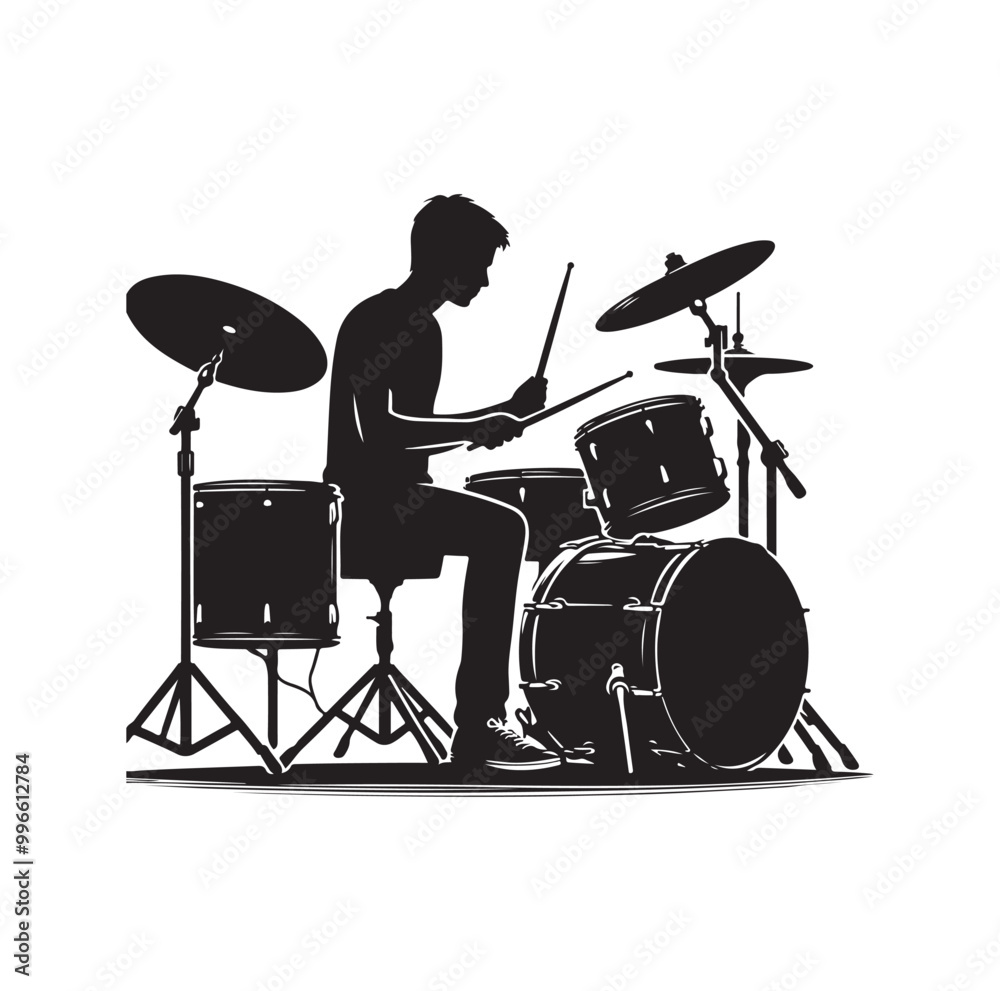 Fototapeta premium Drummer Silhouette, Vector Illustration