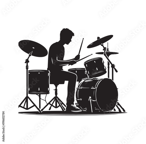 Drummer Silhouette, Vector Illustration