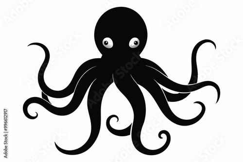 A Vector image of an octopus silhouette black color, vector art illustration