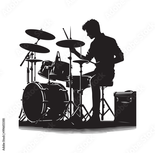 Drummer Silhouette, Vector Illustration