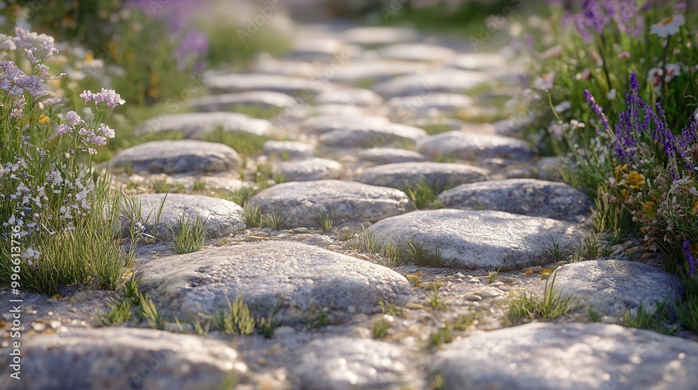 Cobblestone Path Through a Field of Wildflowers Cobblestone Path Through a Field of Wildflowers