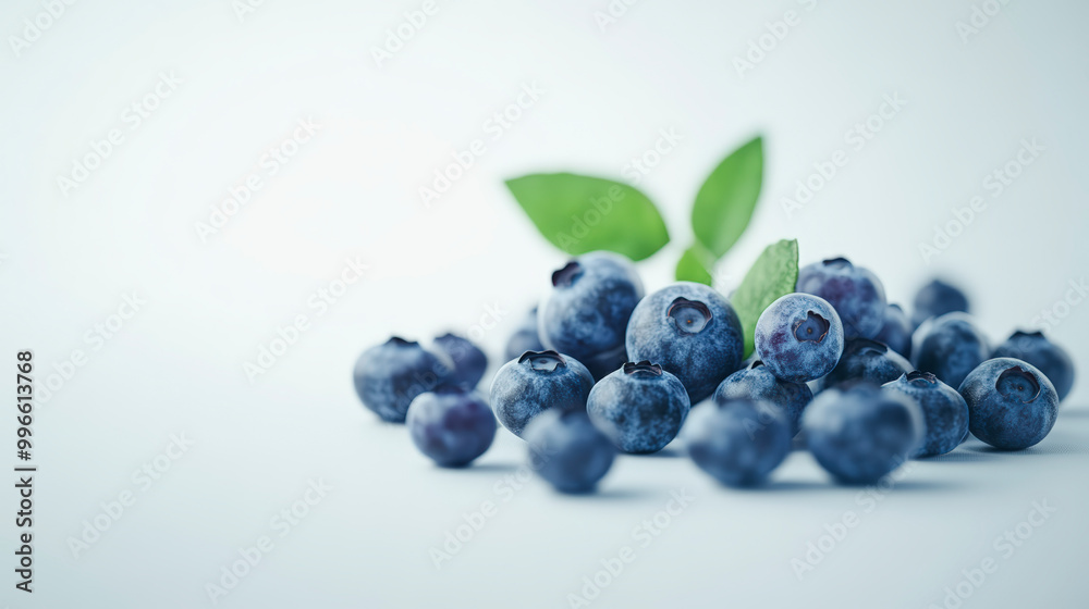 Fresh blueberries with leaves, arranged in a cluster against a light background, showing vivid colors and natural textures. Fresh blueberries with leaves, arranged in a cluster against a light background, showing vivid colors and natural textures.